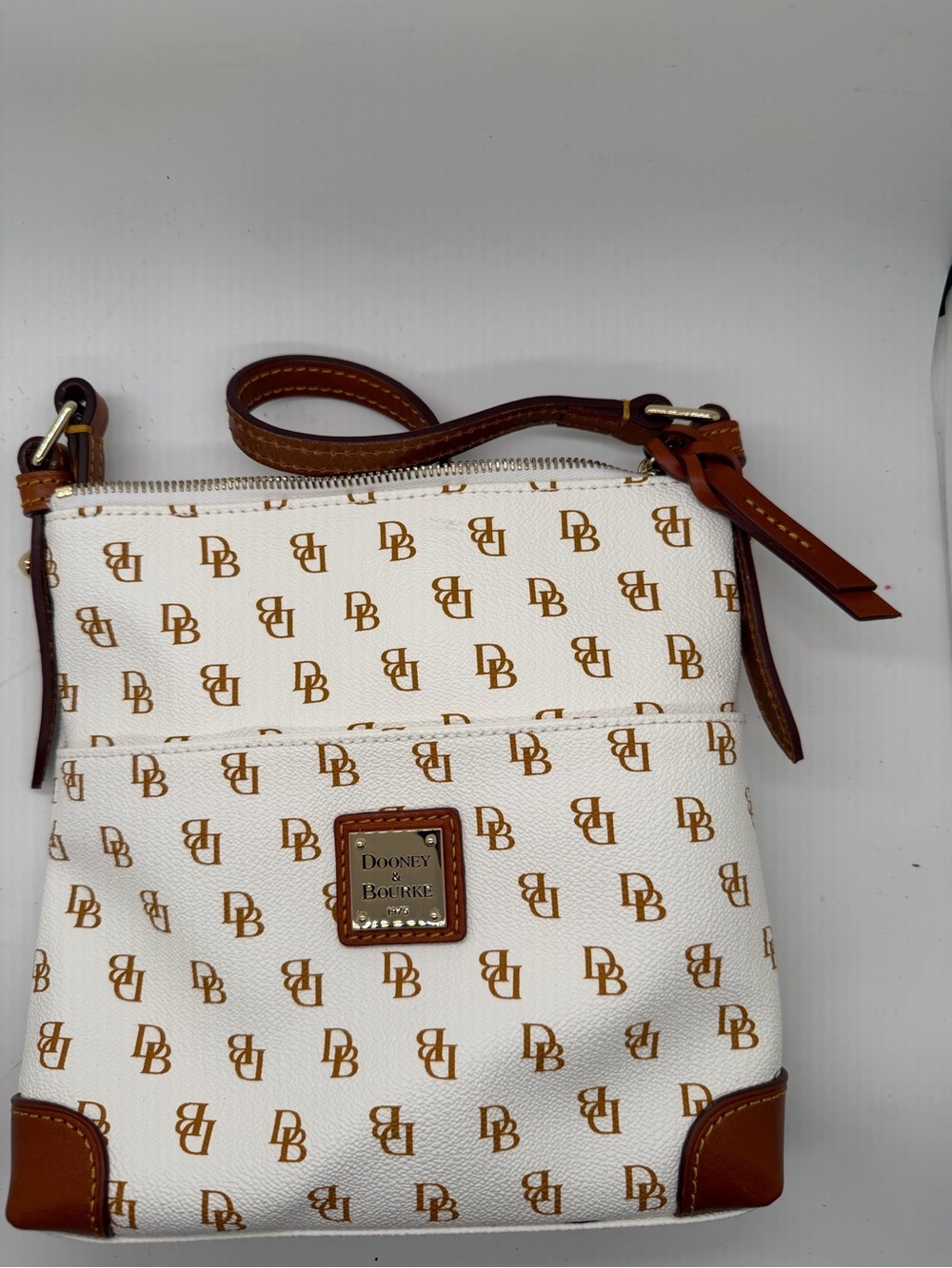 Dooney & Bourke White and Brown Signature Crossbody